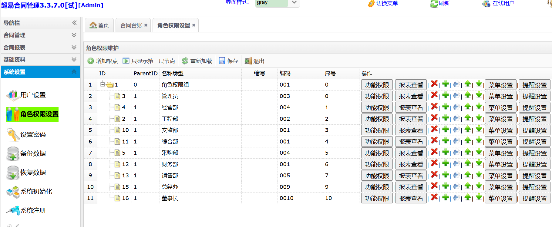 角色权限设置界面