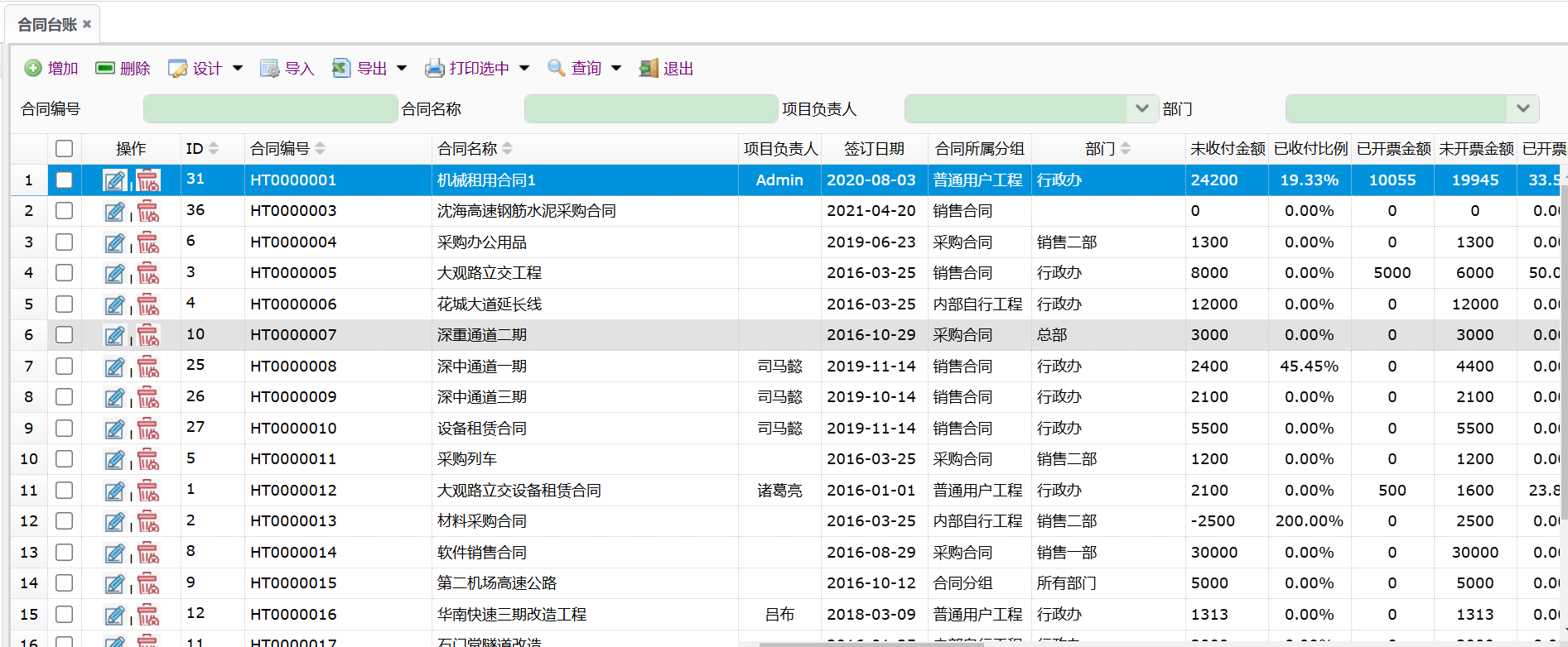 合同台账保密字段隐藏效果